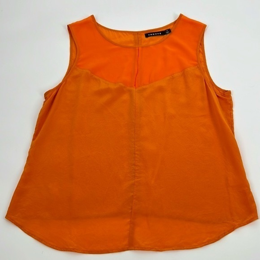 Trouvé Orange Silk‎ Sheer Yoke Sleeveless Blouse Tank Top Shell M